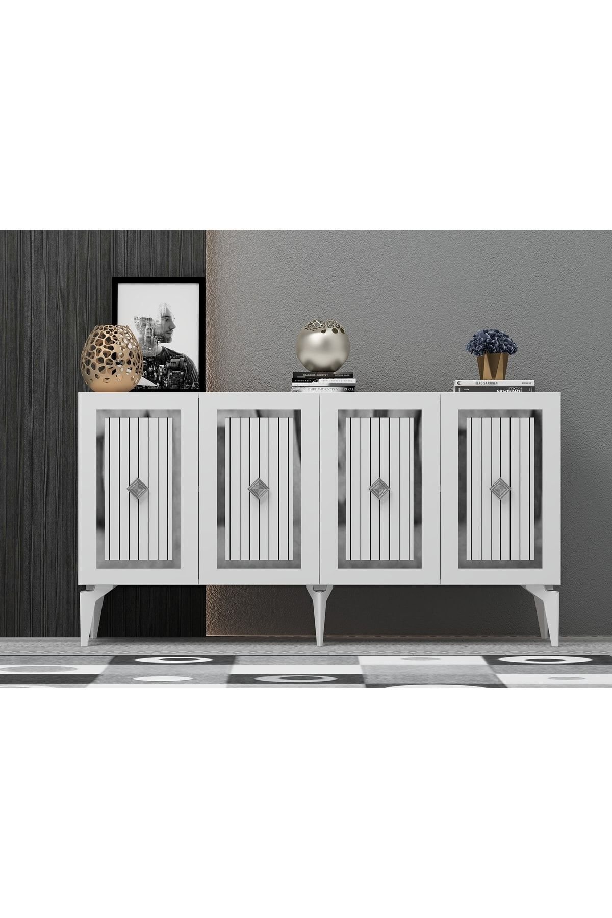 Cantek Dizayn 150 Cm Nora Konsol Beyaz-Gümüş