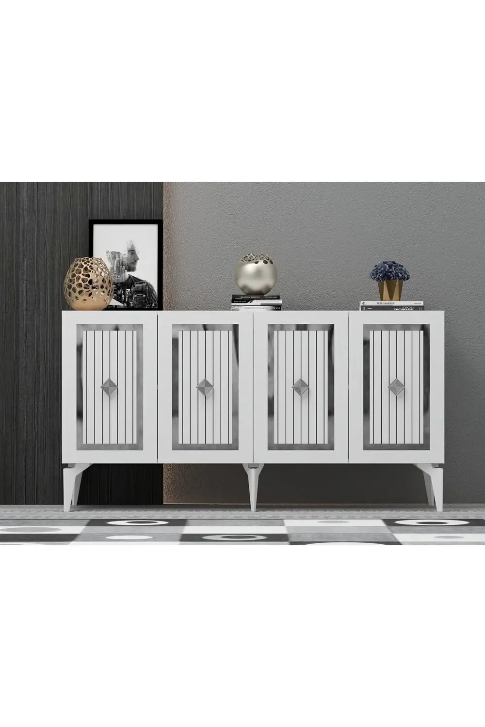 150 Cm Nora Konsol Beyaz-gümüş