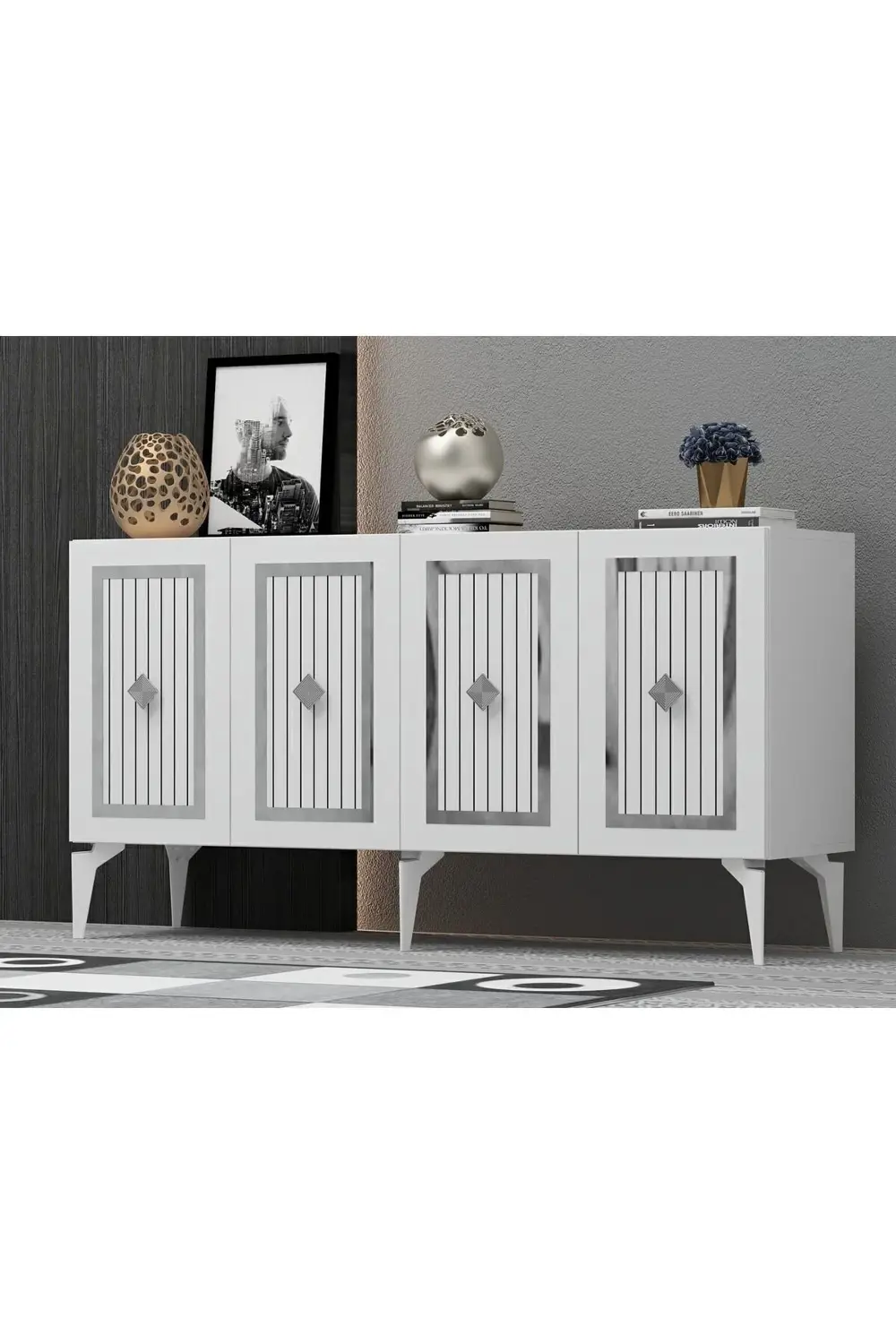 150 Cm Nora Konsol Beyaz-gümüş