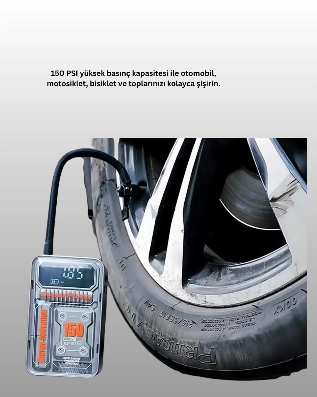 150 PSI Kablosuz Dijital Ekranlı Taşınabilir Araç Lastik Pompası Fiyatı, Yorumları ve Özellikleri