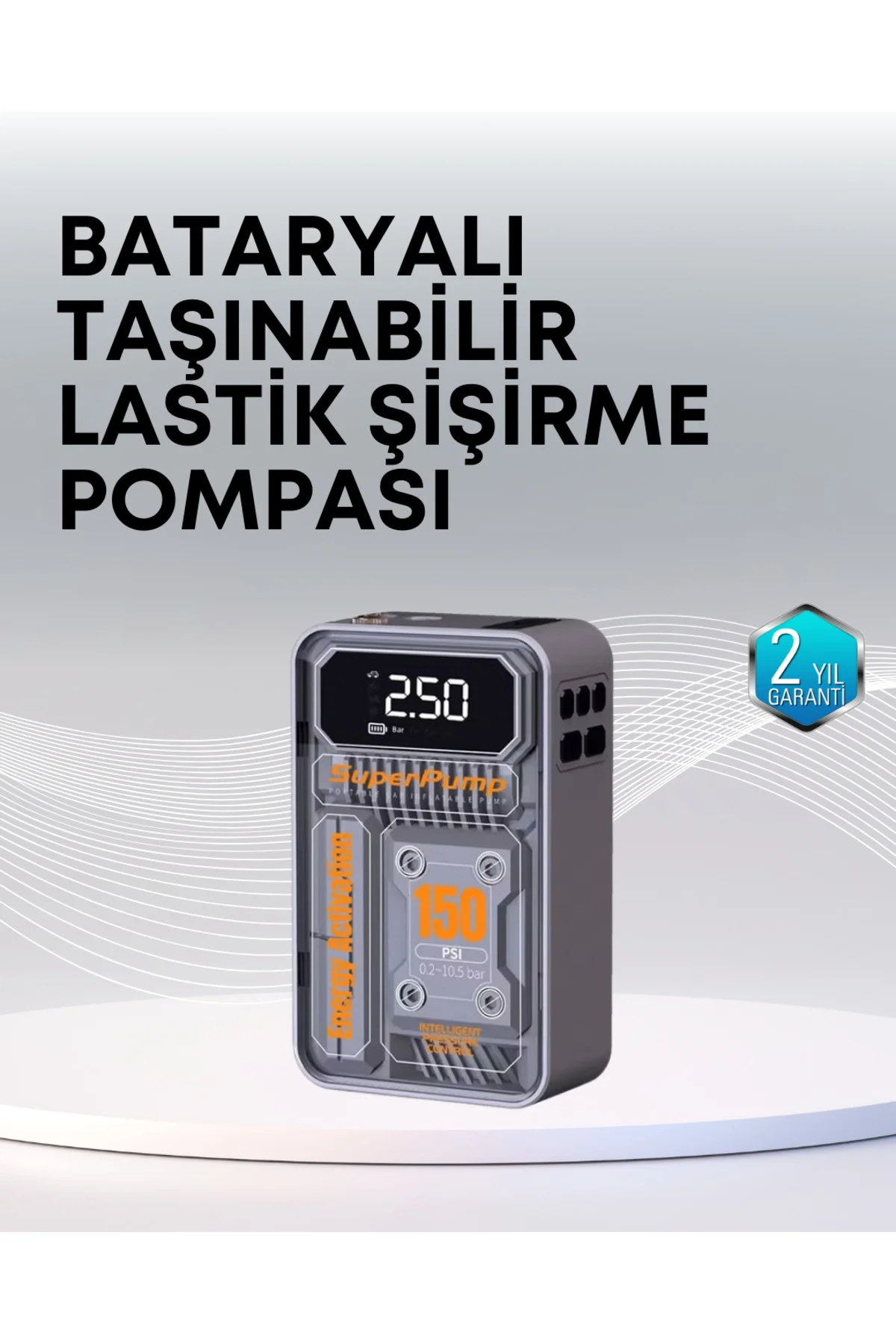 150 Psi Kablosuz Dijital Ekranlı Taşınabilir Araç Lastik Pompası