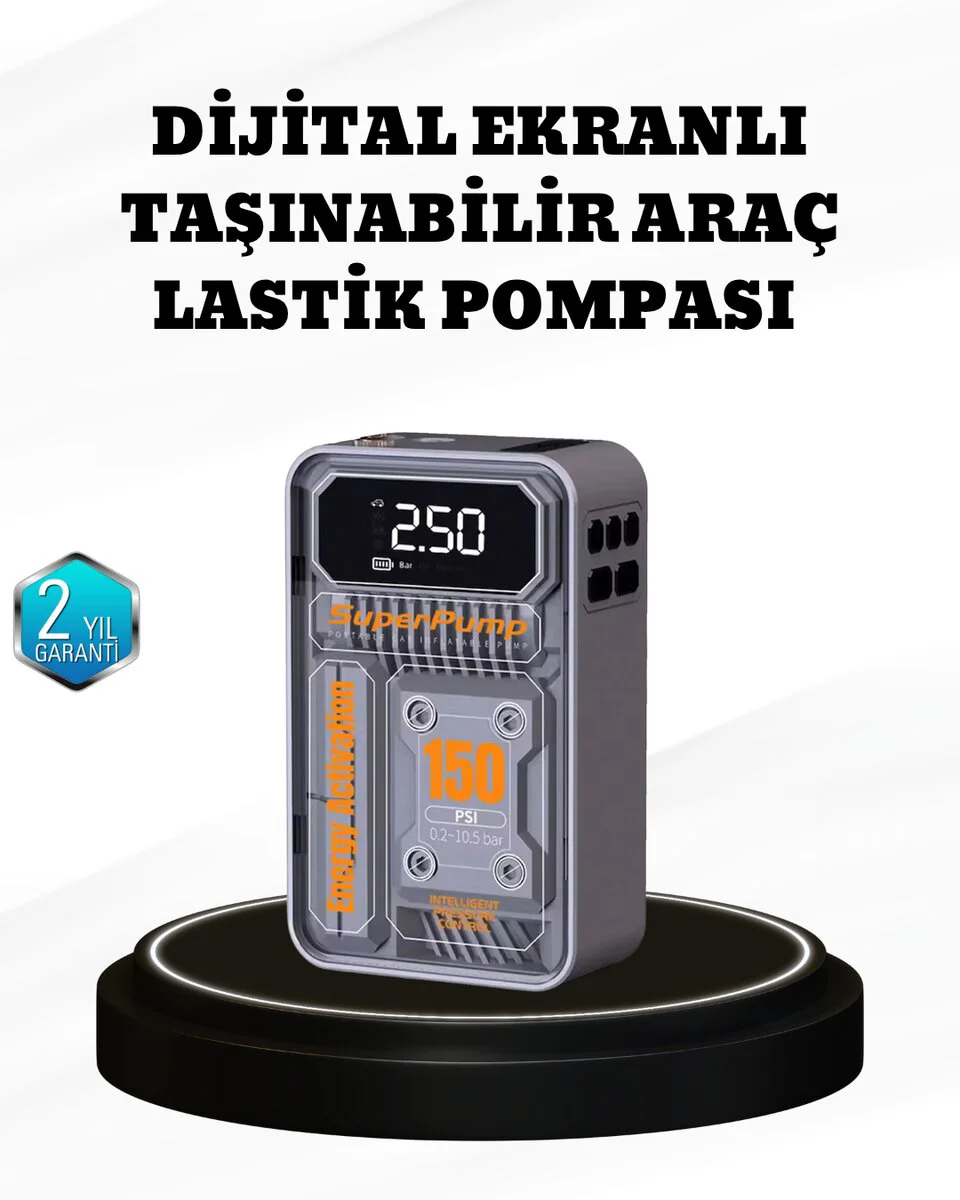 150 PSI Kablosuz Hava Pompası – LED Ekranlı, 6000mAh Bataryalı ve Otomatik Kapanma Özellikli Lastik Şişirici