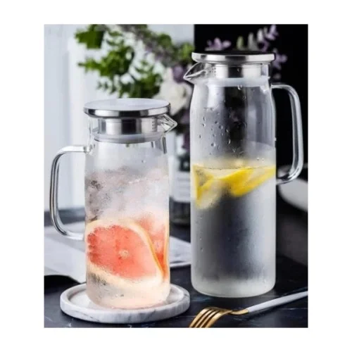 1500 ml Borosilikat Cam Su Sürahisi - Metal Kapaklı ve Isıya Daya