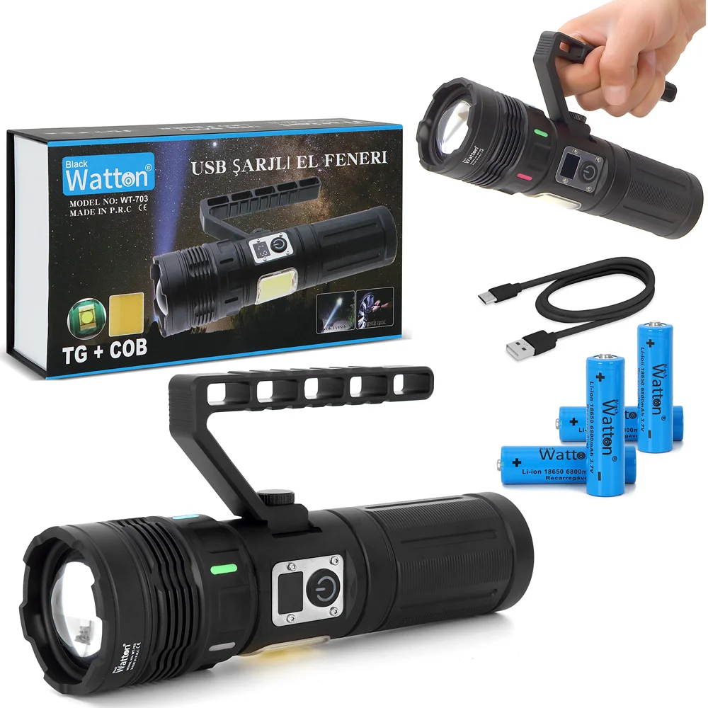 15.000 Lümen TG + COB LED Şarjlı El Feneri WT-703