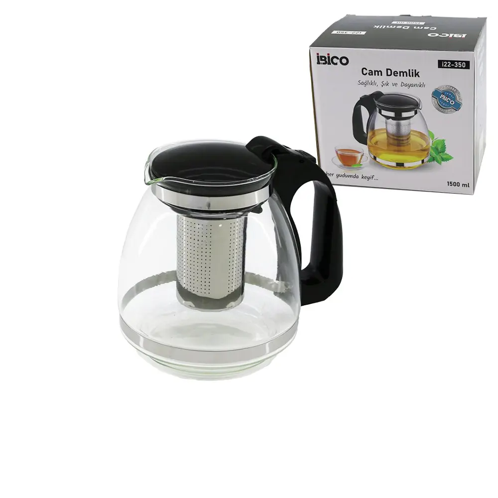 1500ML CAM DEMLİK ÇELİK SÜZGEÇLİ - PLASTİK KULP - KAPAK - KROM ÇE