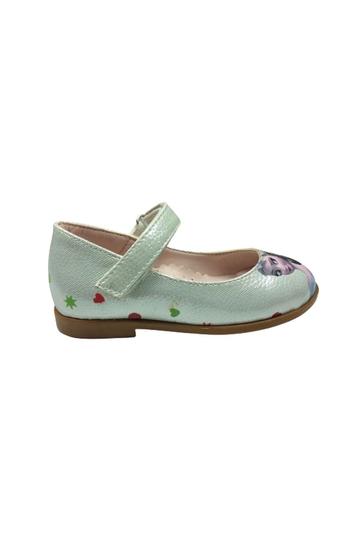 1506 (PLM) Bebe Kız Çocuk Babet Gümüş Frozen Elsa Baskılı Ortoped