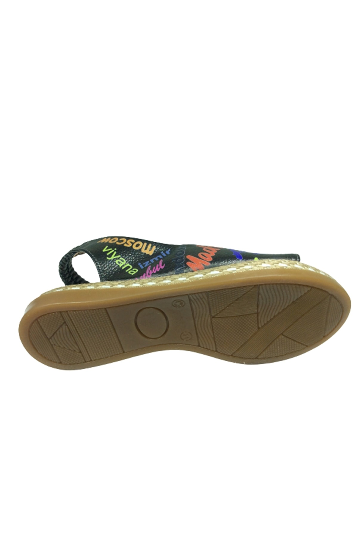 1506 (PLM) Filet Kız Sandalet Platin Baskı Desenli Yazılı Arkası