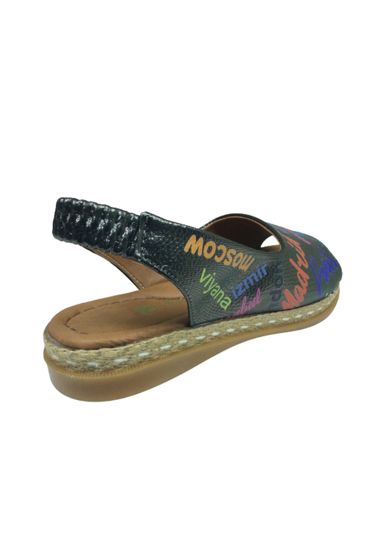 1506 (PLM) Filet Kız Sandalet Platin Baskı Desenli Yazılı Arkası