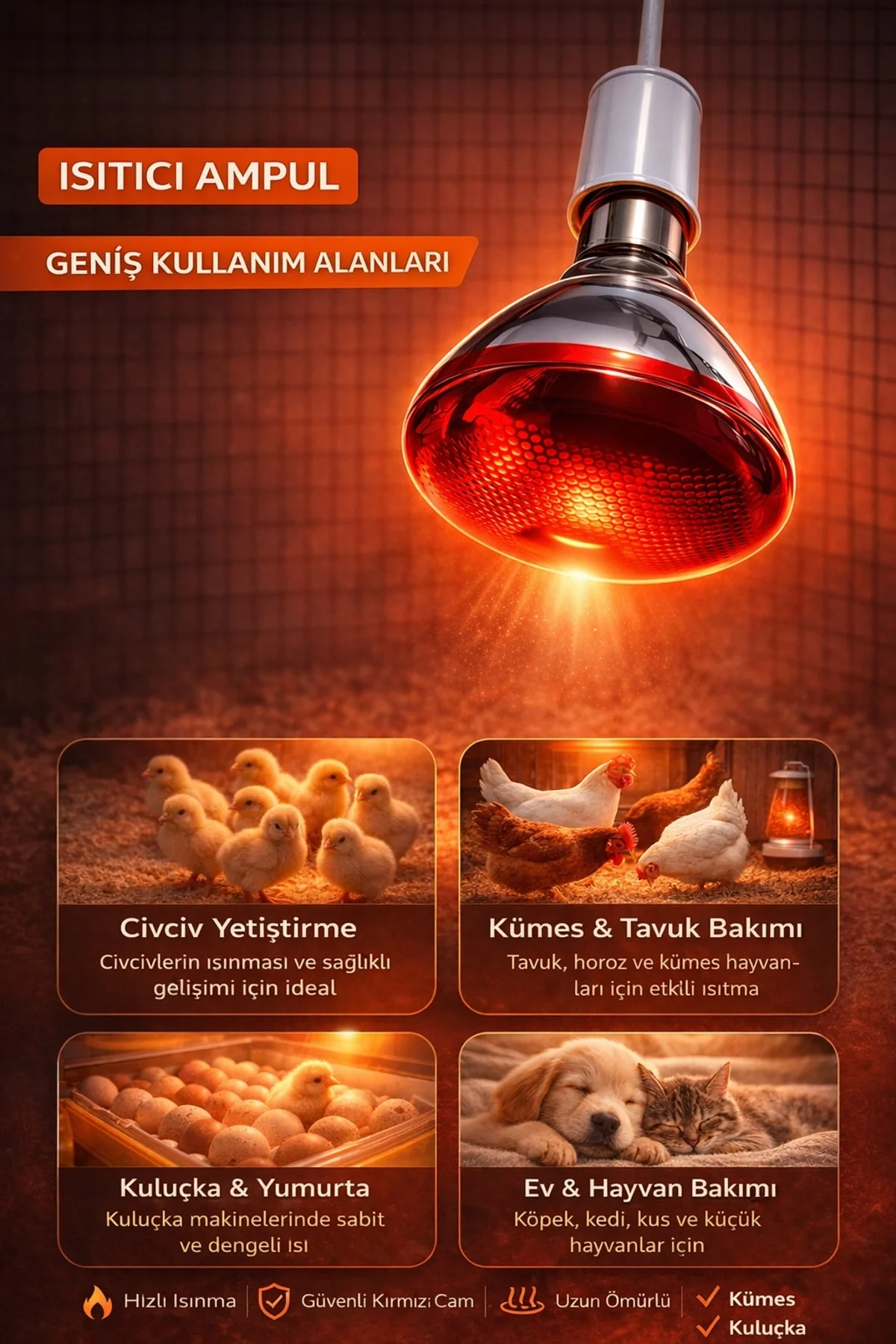 150W Isıtıcı Ampul Kırmızı Isı Lambası Civciv Kümes Kuluçka E27 Duy Isıtma Ampulü Fiyatı, Yorumları ve Özellikleri
