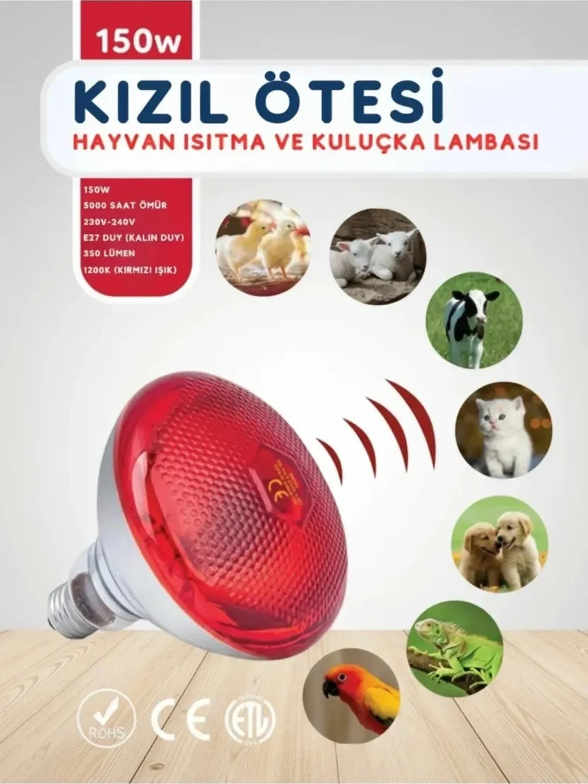 150w Kızılötesi İnfrared Isıtıcılı Hayvan Isıtma Ve Kuluçka Lambası Kırmızı Işık E27 Kalın Duy Lisinya