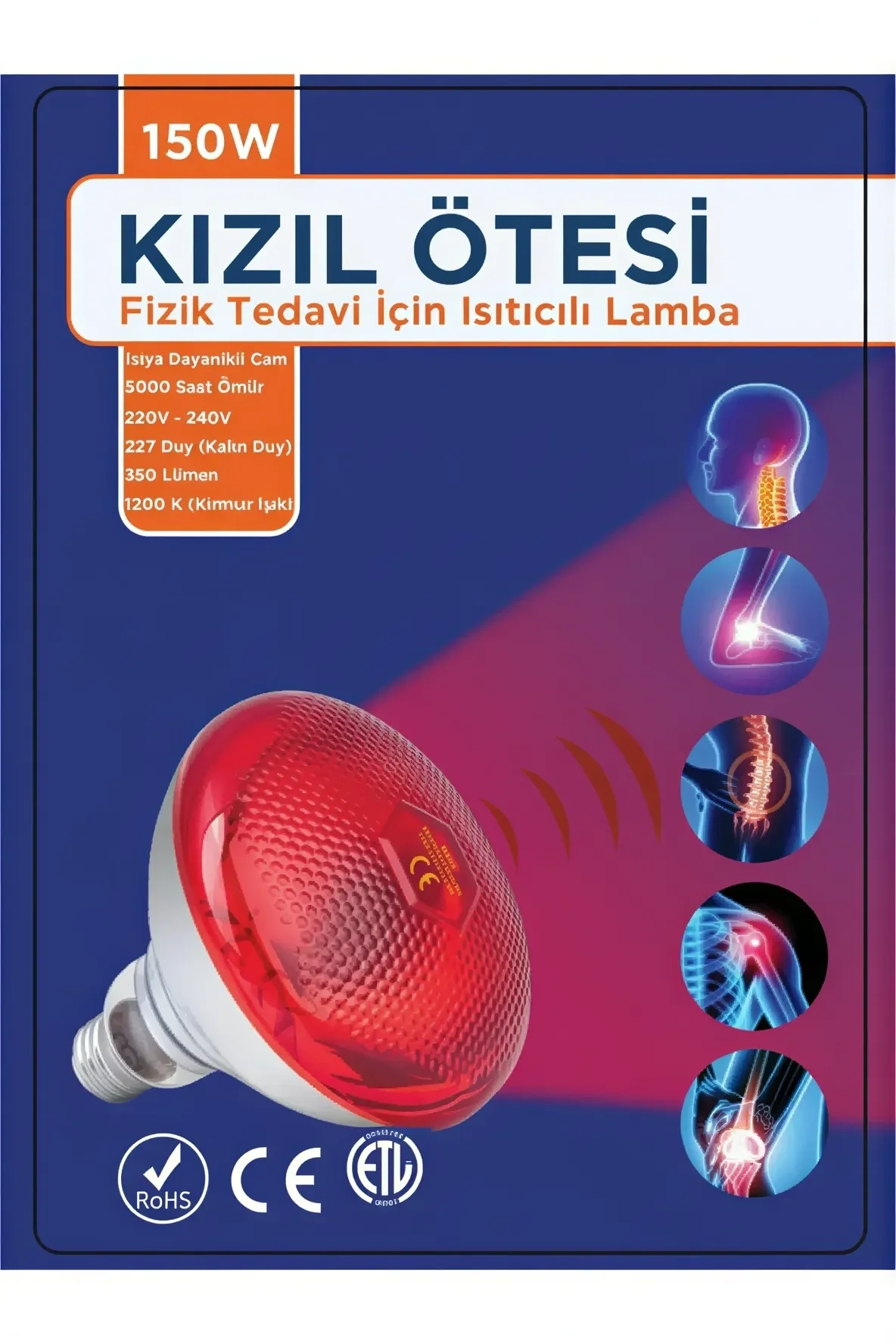150w Kızılötesi (infrared) Isıtıcılı Fizik Tedavi Lambası (Kırmızı Işık) E27 (Kalın Duy) 150w Kızılötesi (infrared) Isıtıcılı Fizik Tedavi Lambası (Kırmızı Işık) E27 (Kalın Duy)