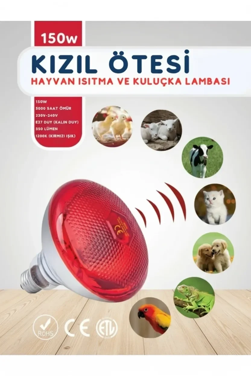 150W Kızılötesi (infrared) Isıtıcılı Hayvan Isıtma ve Kuluçka Lambası (Kırmızı Işık) E27 (Kalın Duy) Fiyatı, Yorumları ve Özellikleri
