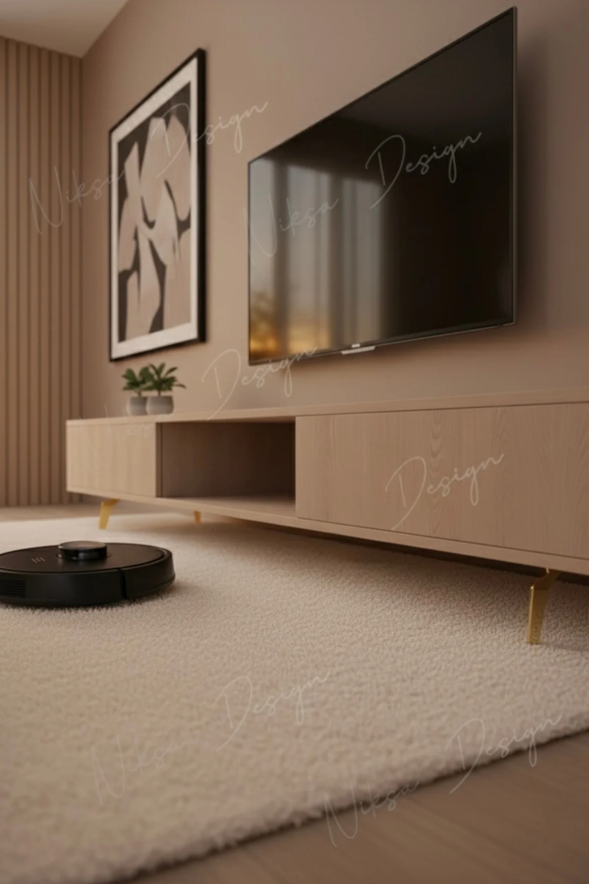 15cm - Gold Dekoratif Metal Koltuk ve TV Ünitesi Ayağı - Robot Süpürge Uyumlu - 4'lü Set