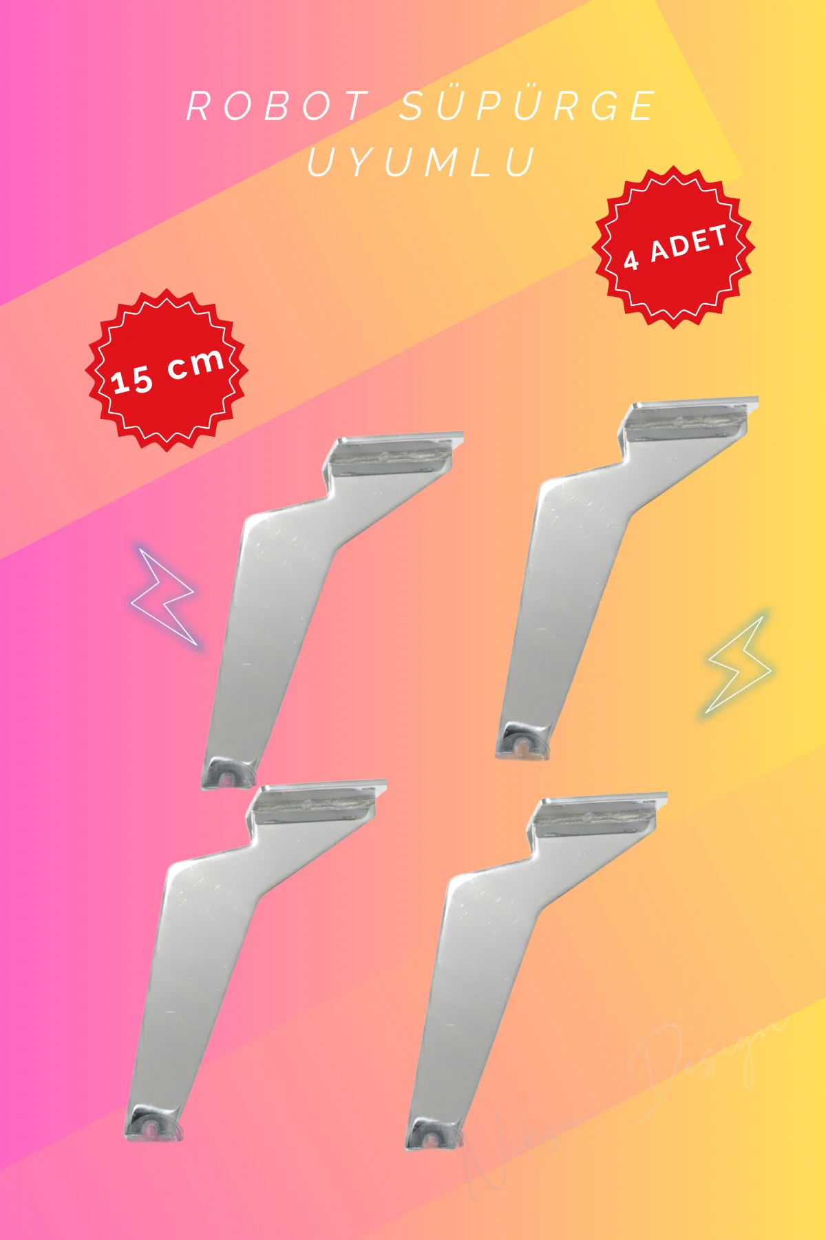 15cm Tabanca Ayak Nikel-Krom-4'lü Set-Modern Metal Ayak-TV Ünitesi Ayağı-Koltuk Ayağı-Kanepe Ayağı-Berjer Ayağı-Orta Sehpa Ayağı