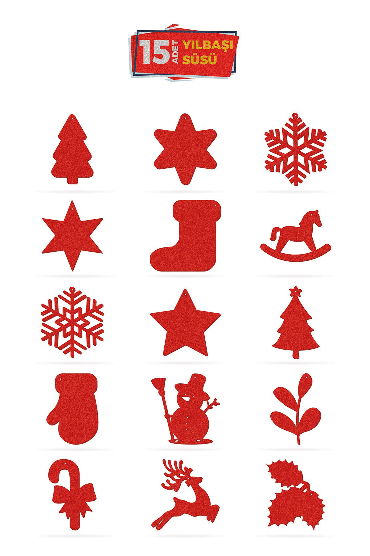 Artikel 15'Li Kırmızı Keçe Yılbaşı Süsü, Yılbaşı Ağacı,Yeni Yıl , Mery Ch Artikel 15'Li Kırmızı Keçe Yılbaşı Süsü, Yılbaşı Ağacı,Yeni Yıl , Mery Ch