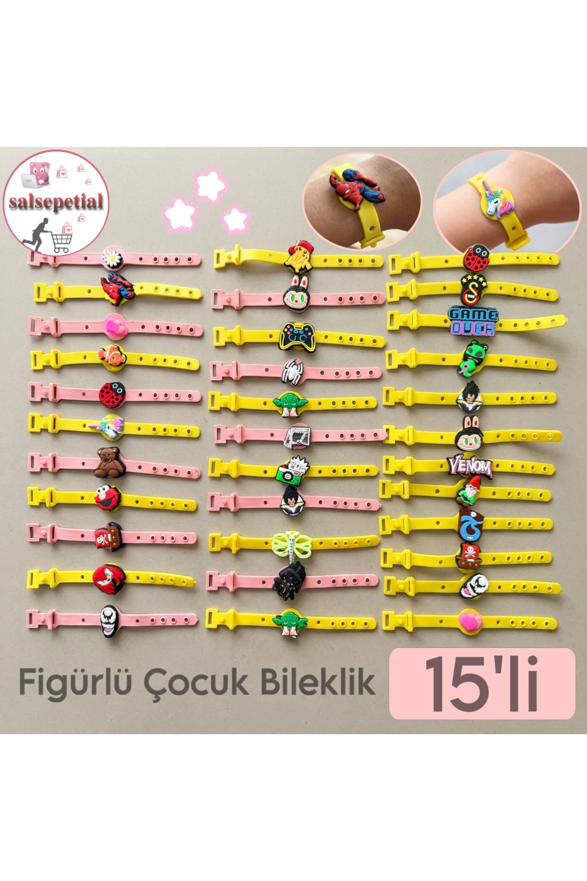 15'li Sevimli Figürlü Bileklik Hediyelik Çocuk Bileklik Karne Günü Öğrenci Okula Dönüş Yıl Sonu Mezuniyet Doğum Günü Özel Gün Hediyesi Silikon Bilekli Fiyatı, Yorumları ve Özellikleri