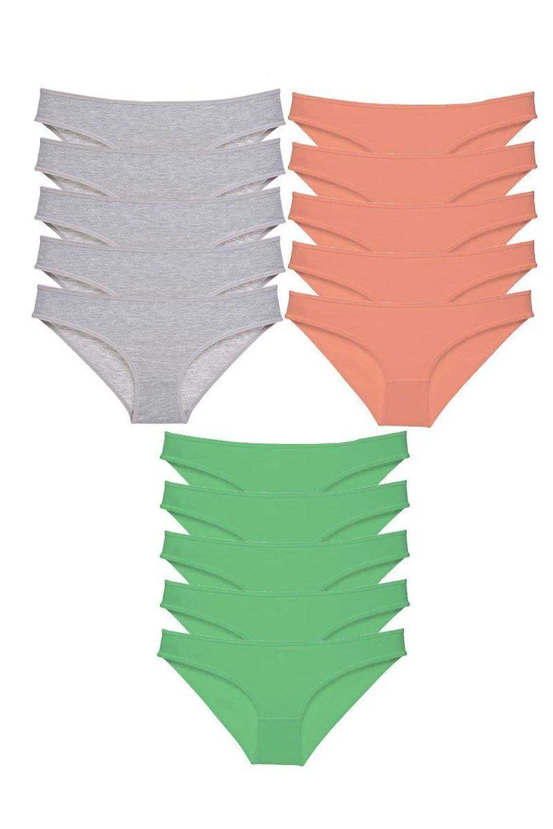 15'li Süper Eko Set Likralı Kadın Slip Külot - Gri Pudra Yeşil Pamuklu Külot Seti 15'li Süper Eko Set Likralı Kadın Slip Külot - Gri Pudra Yeşil Pamuklu Külot Seti