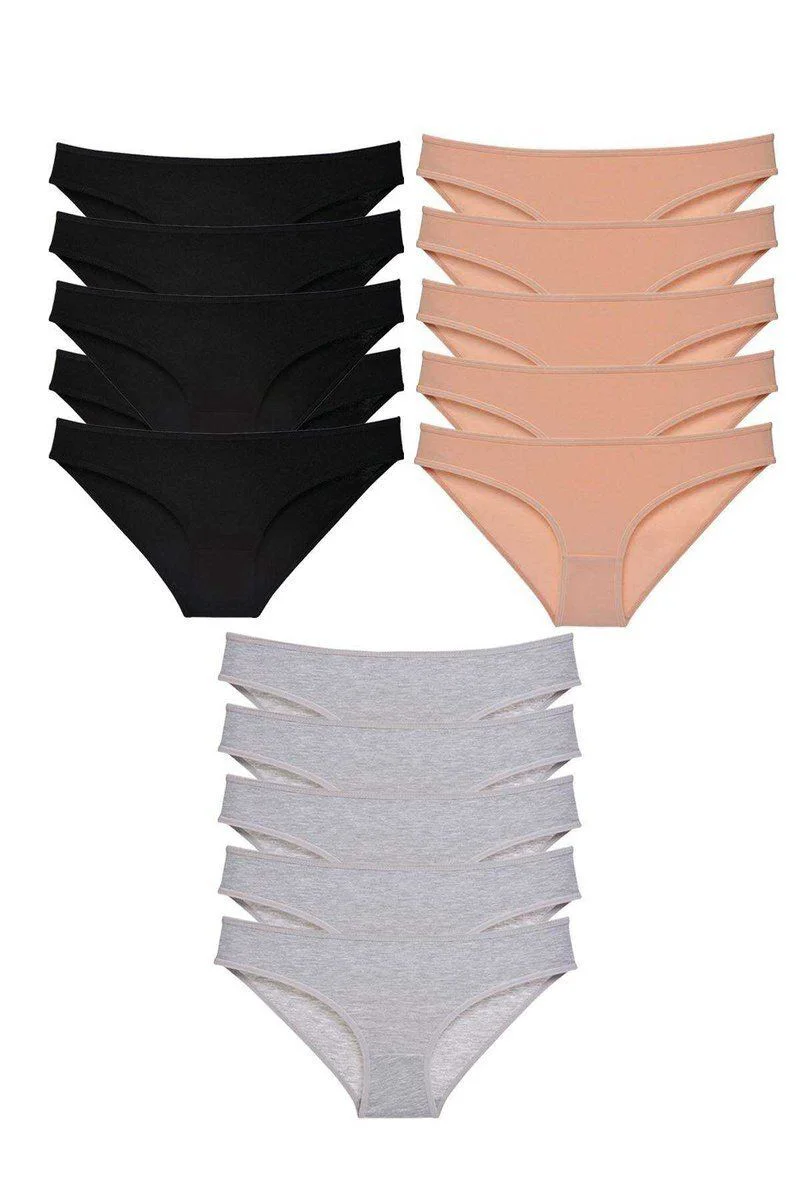 15'li Süper Eko Set Likralı Kadın Slip Külot - Siyah Ten Gri Pamuklu Külot Seti Fiyatı, Yorumları ve Özellikleri