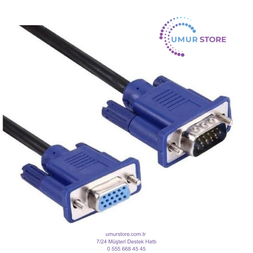 1.5m VGA To VGA Monitör Ekran Uzatma Ekleme Kablosu 15 Pin Dişi E