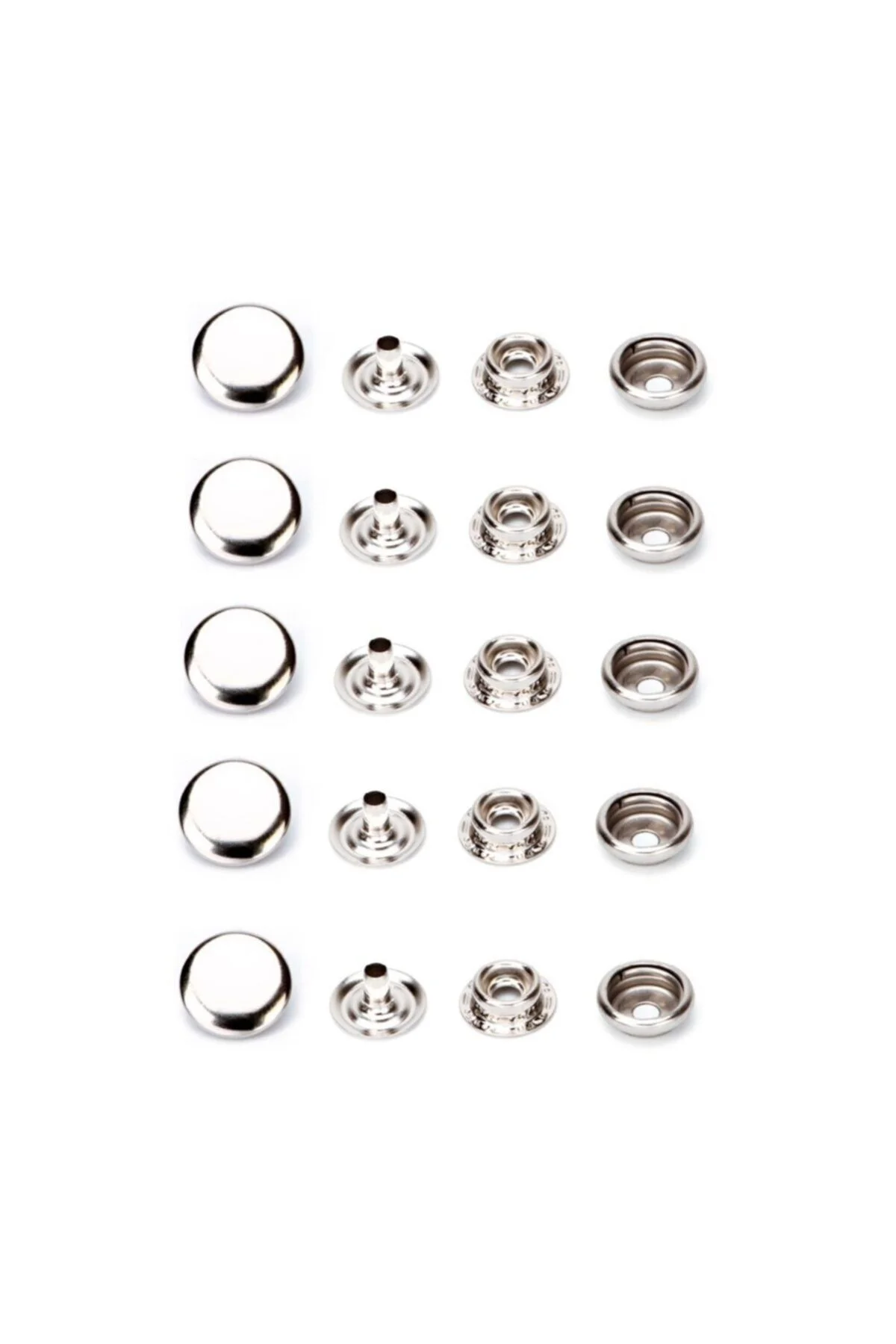 15mm Paslanmaz Çıtçıt (50 TAKIM) (KALIPSIZDIR - GÜMÜŞ RENK)