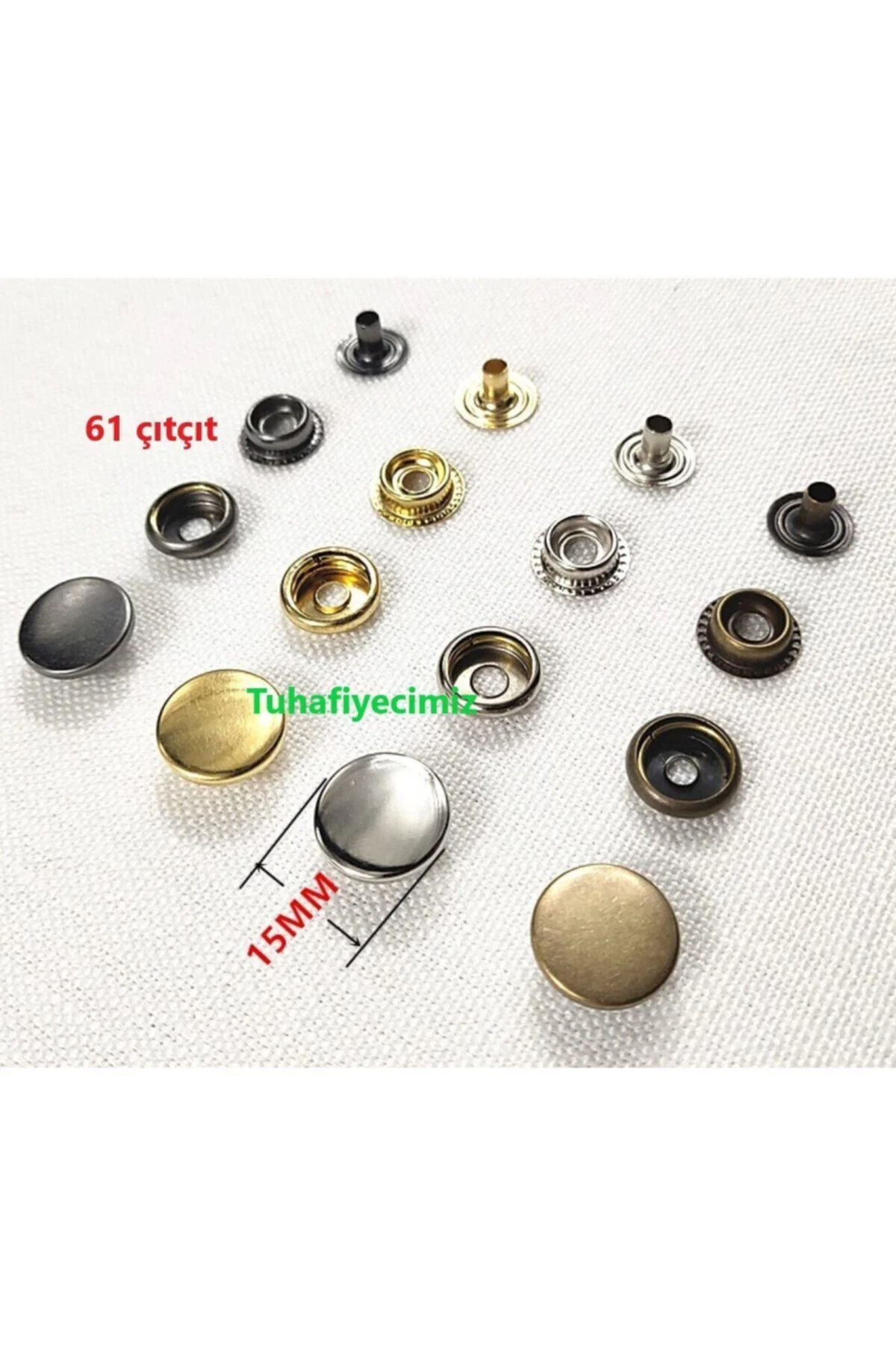 15mm Paslanmaz Çıtçıt (50 TAKIM) (KALIPSIZDIR - GÜMÜŞ RENK)