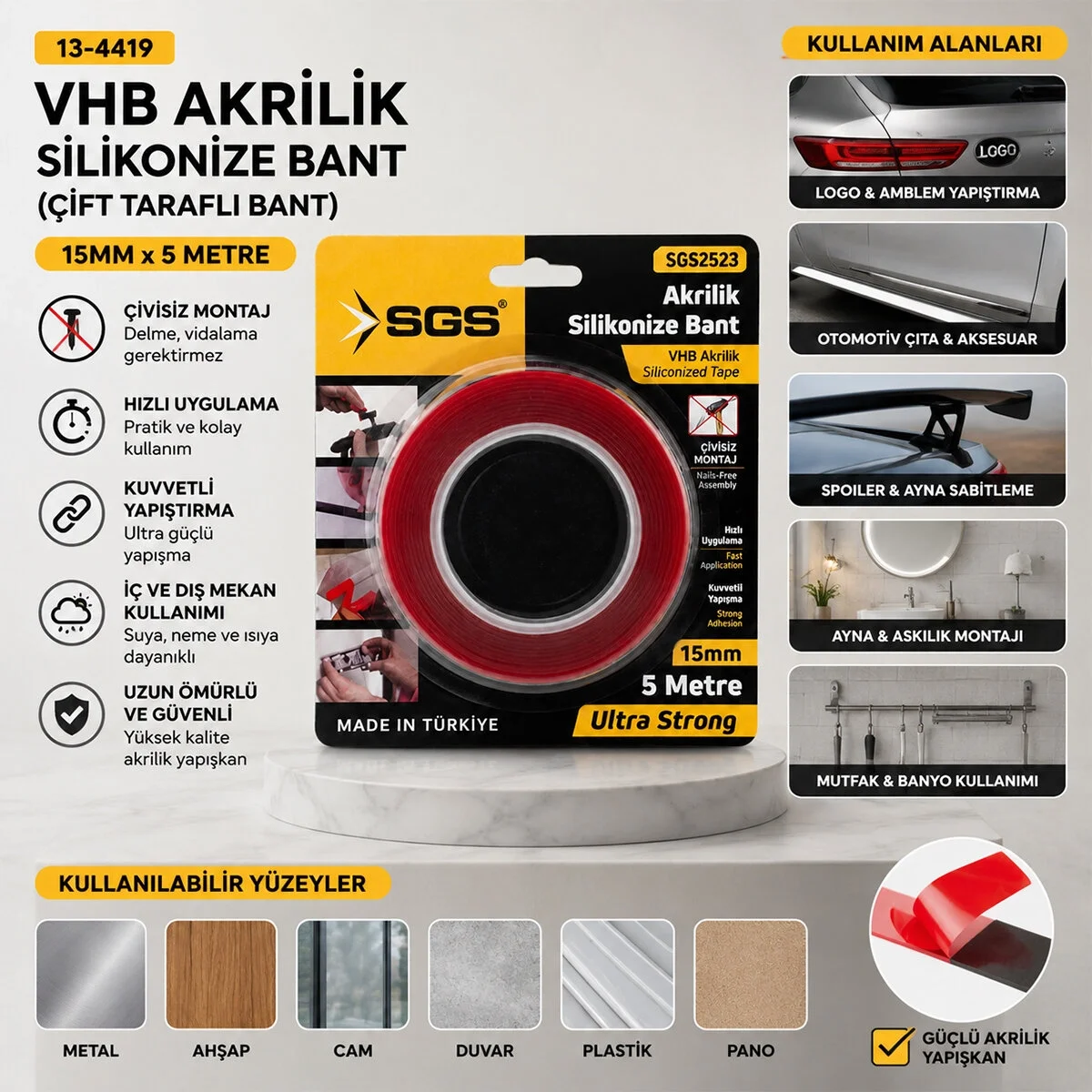 15mmx5yrd Vhb Akrilik Silikonize Bant Çift Taraflı Bant Bx40 Fiyatı, Yorumları ve Özellikleri