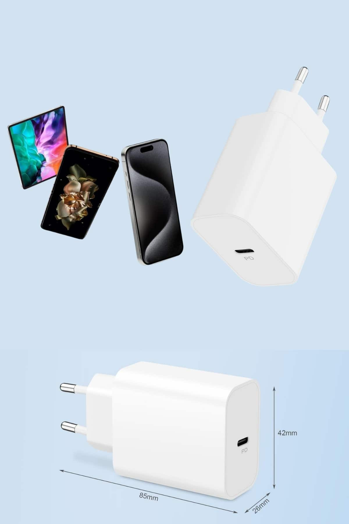 15/Pro/Pro Max 20W İOS Uyumlu Hızlı Şarj Aleti Adaptörlü Beyaz -