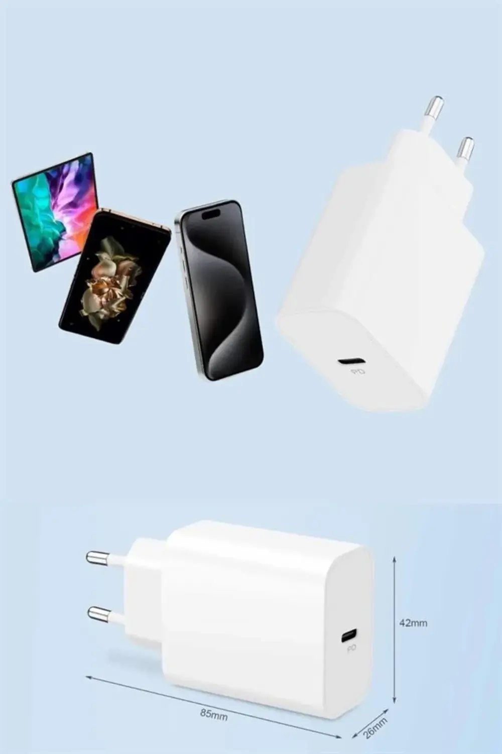 15/Pro/Pro Max 25W İOS Uyumlu Hızlı Şarj Aleti Adaptörlü Beyaz