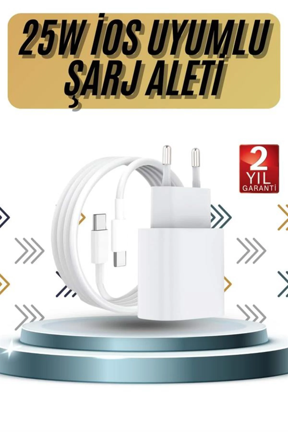 15/Pro/Pro Max 25W İOS Uyumlu Hızlı Şarj Aleti Adaptörlü Beyaz - 