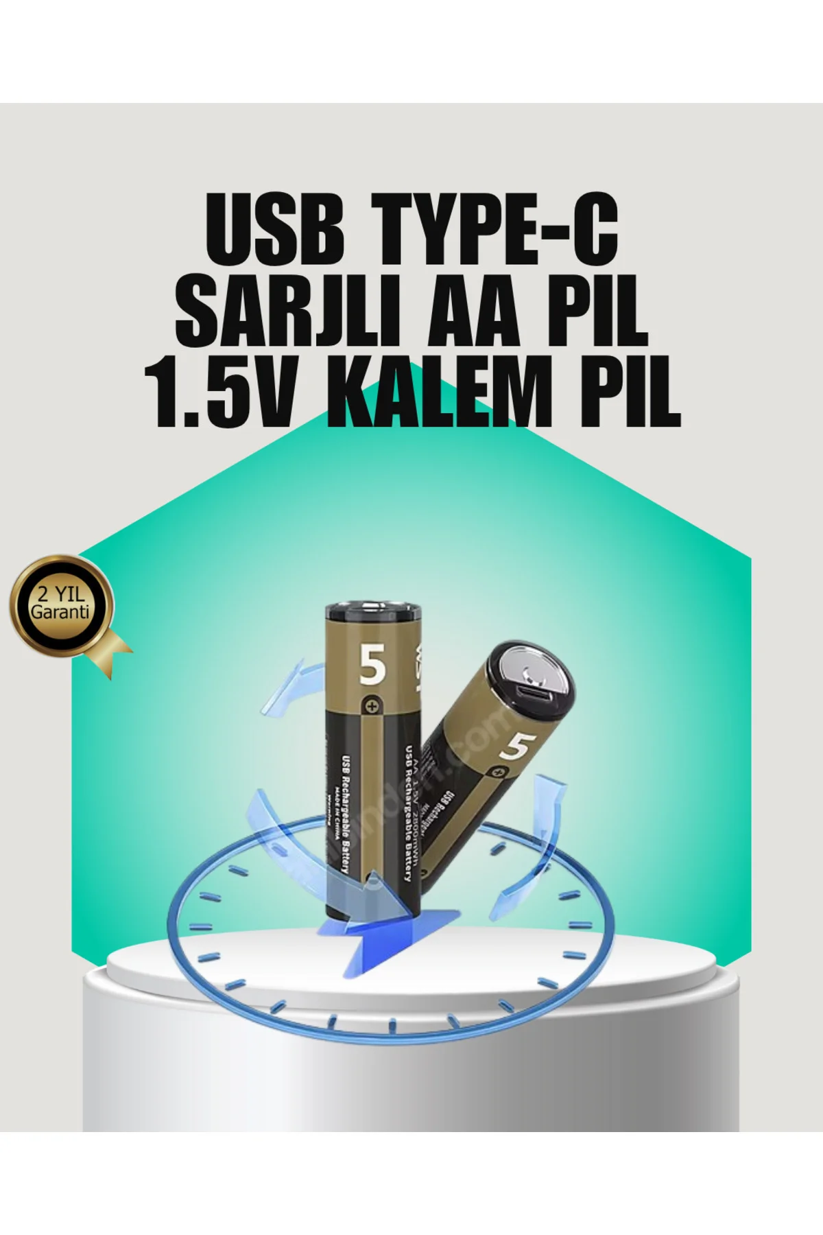 1.5V AA Şarjlı Lityum Pil | 1000+ Kez Şarj Edilebilir | Hızlı Typ