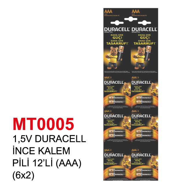1,5V DURACELL İNCE KALEM PİLİ 12’Lİ (AAA) (6x2)