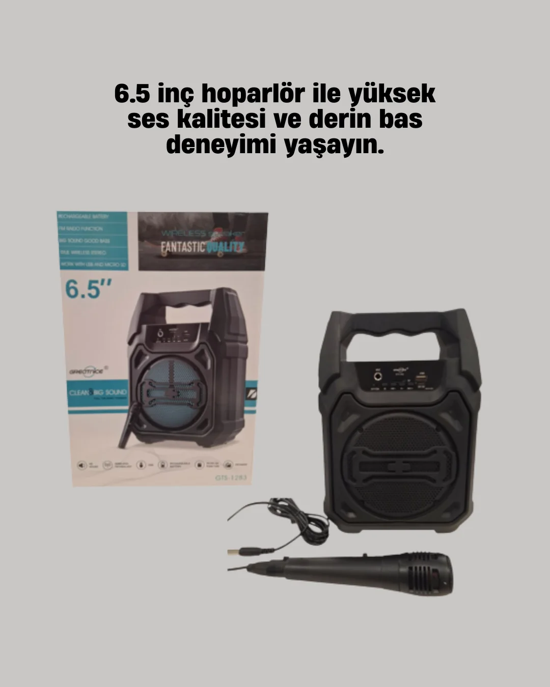 15W Güçlü Ses Çıkışlı Bluetooth Hoparlör FM Radyo ve Mikrofon Destekli 15W Güçlü Ses Çıkışlı Bluetooth Hoparlör FM Radyo ve Mikrofon Destekli