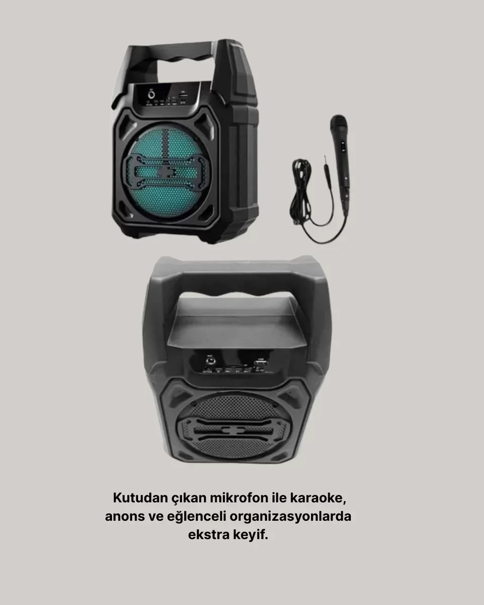 15W Güçlü Ses Çıkışlı Bluetooth Hoparlör FM Radyo ve Mikrofon Destekli