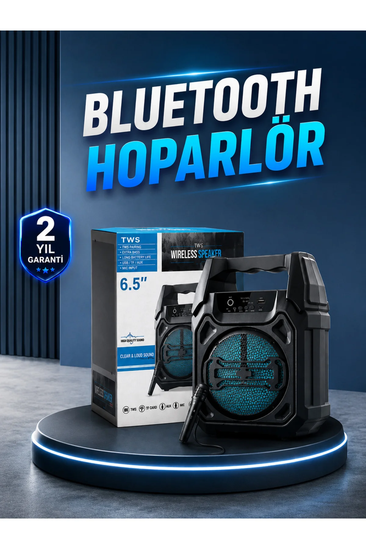15W Güçlü Ses Çıkışlı Bluetooth Hoparlör FM Radyo ve Mikrofon Des