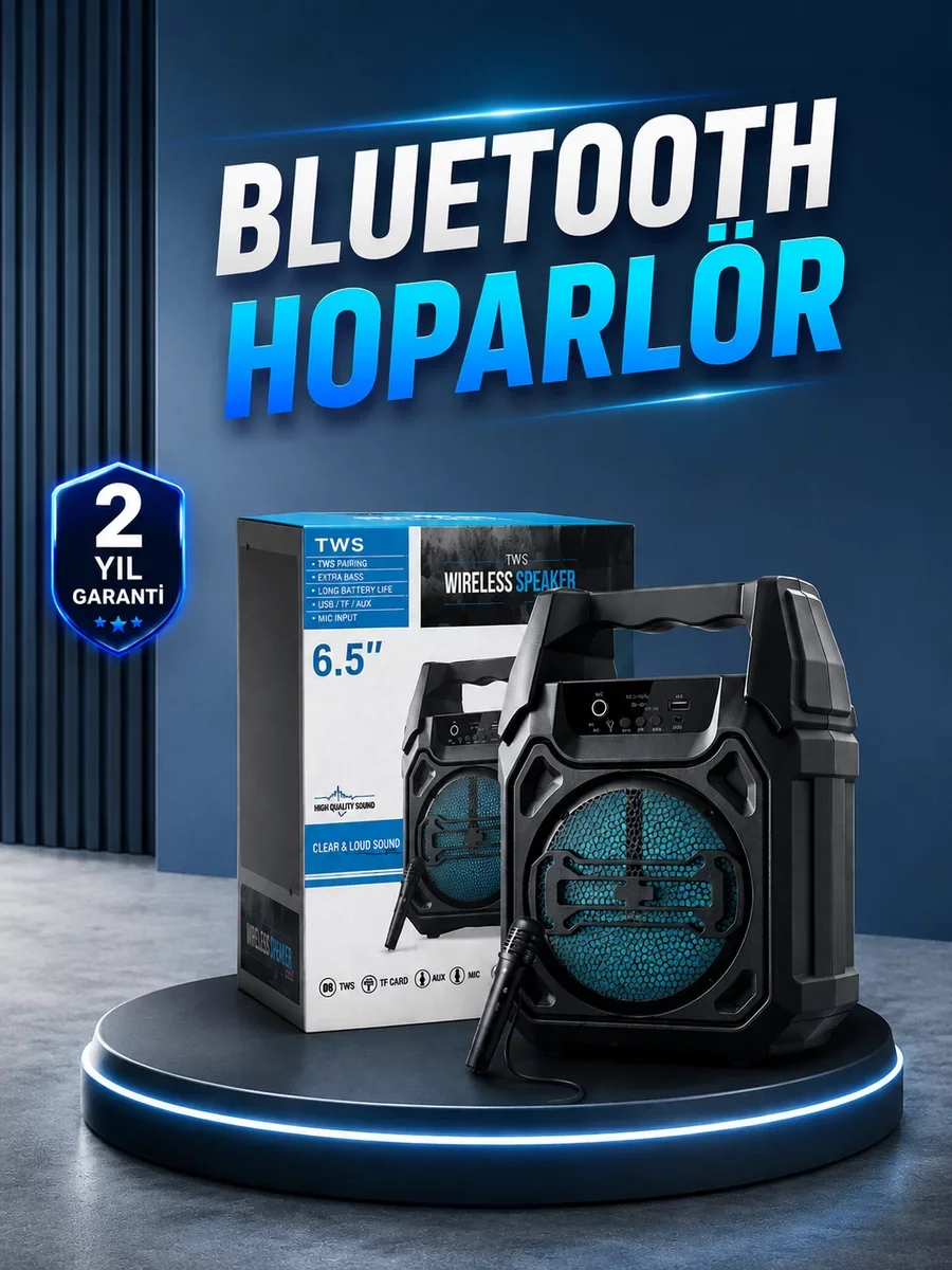 15W Güçlü Ses Çıkışlı Bluetooth Hoparlör FM Radyo ve Mikrofon Destekli - Taşınabilir Ev Partisi