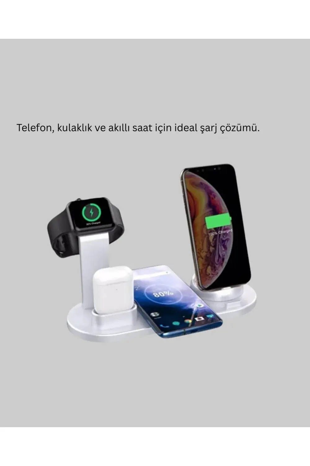 15W Hızlı Şarj Destekli 4’ü 1 Arada Kablosuz Şarj İstasyonu