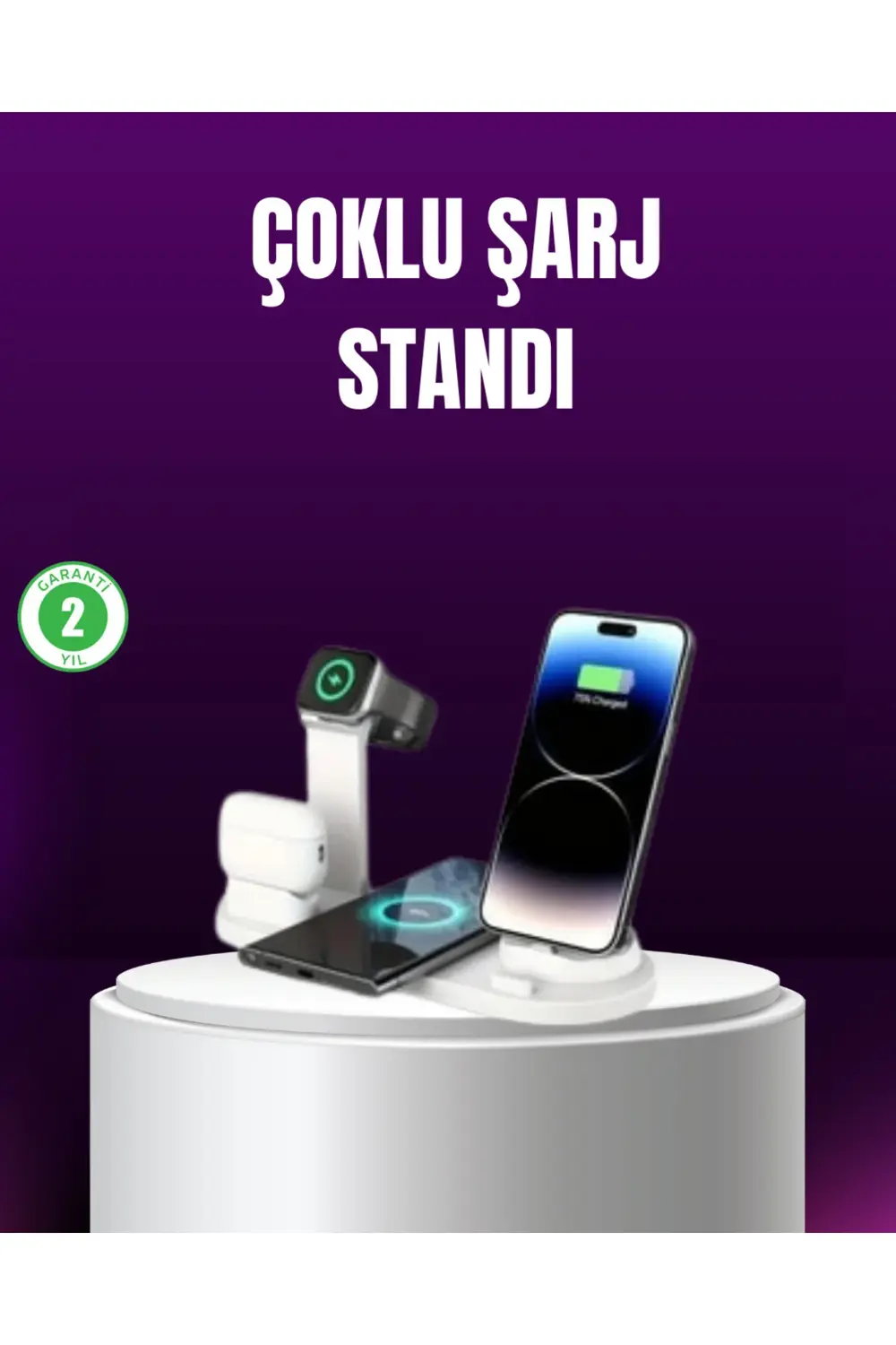 15W Hızlı Şarj Destekli 4’ü 1 Arada Kablosuz Şarj İstasyonu