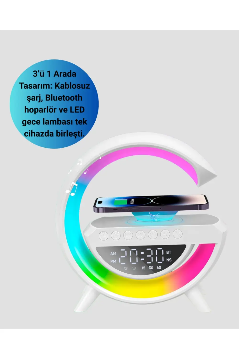 15W Hızlı Şarj Destekli LED Atmosfer Işığı ve Alarm Fonksiyonlu L
