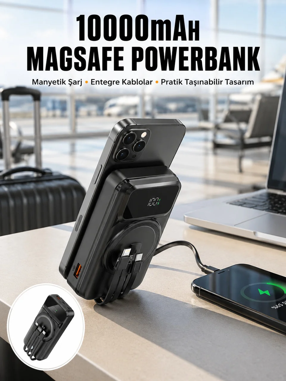 15w Kablosuz Hızlı Şarjlı 10000 Mah Powerbank Taşınabilir, Led Göstergeli - Lisinya Diğer