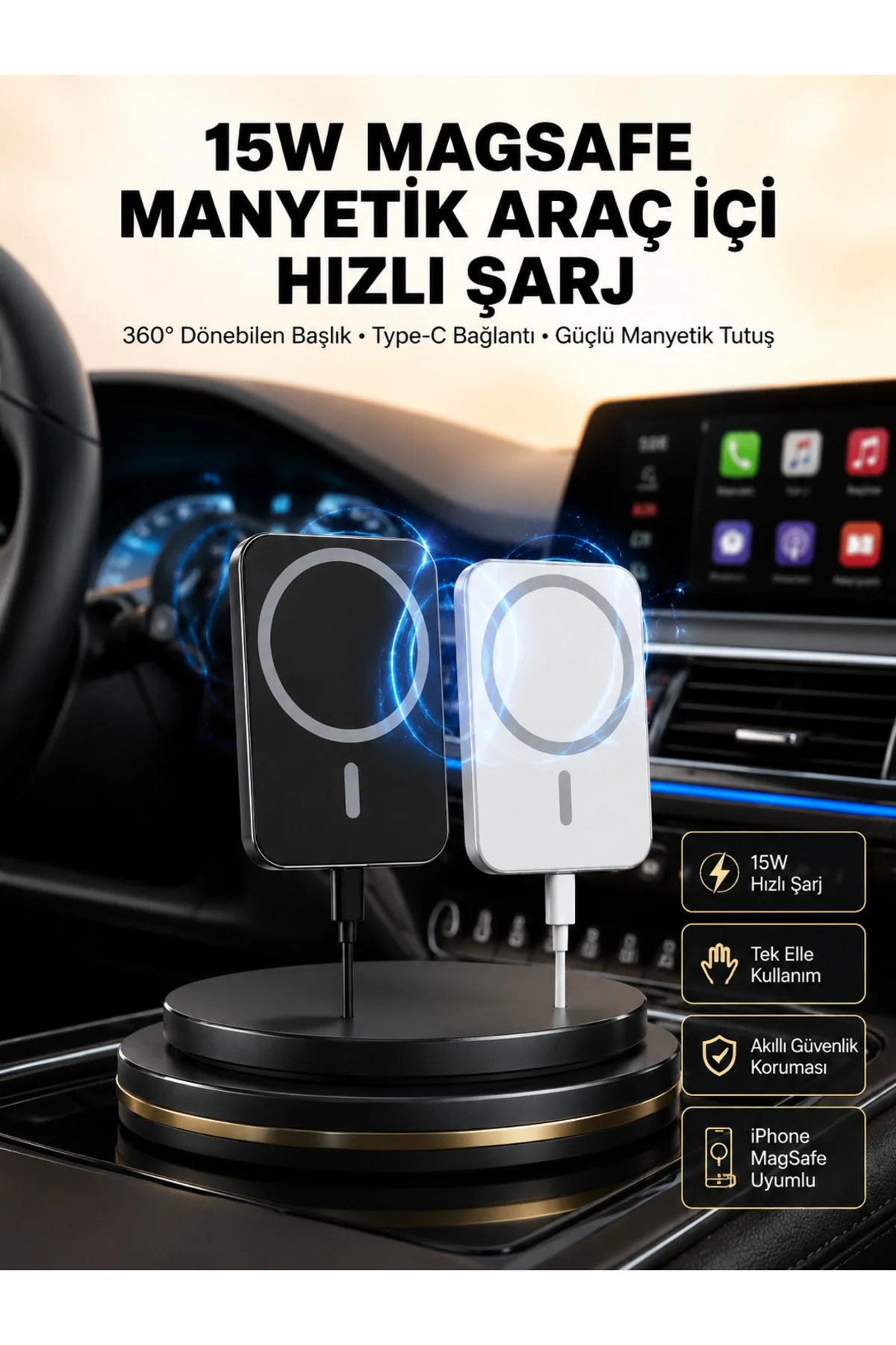 15W Kablosuz Şarj Destekli Magsafe Araç Tutucu Havalandırma Klipsli 15W Kablosuz Şarj Destekli Magsafe Araç Tutucu Havalandırma Klipsli
