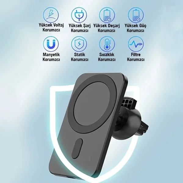 15W Magsafe Araç İçi Telefon Tutucu - Kablosuz Hızlı Şarjlı Manyetik Klik