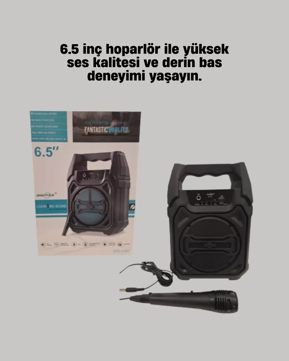15W Taşınabilir 6.5" Bluetooth Hoparlör - Karaoke ve Müzik Sistemi