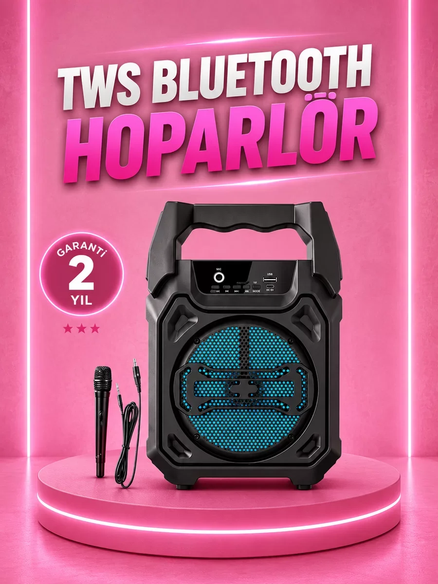 15W Taşınabilir 6.5" Bluetooth Hoparlör - Karaoke ve Müzik Sistemi