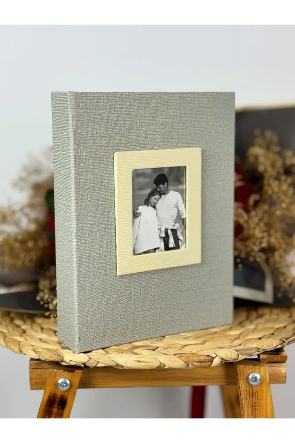 15x21cm 100 Fotoğraf Kapasiteli Lüks Çerçeveli Koton Fotoğraf Alb