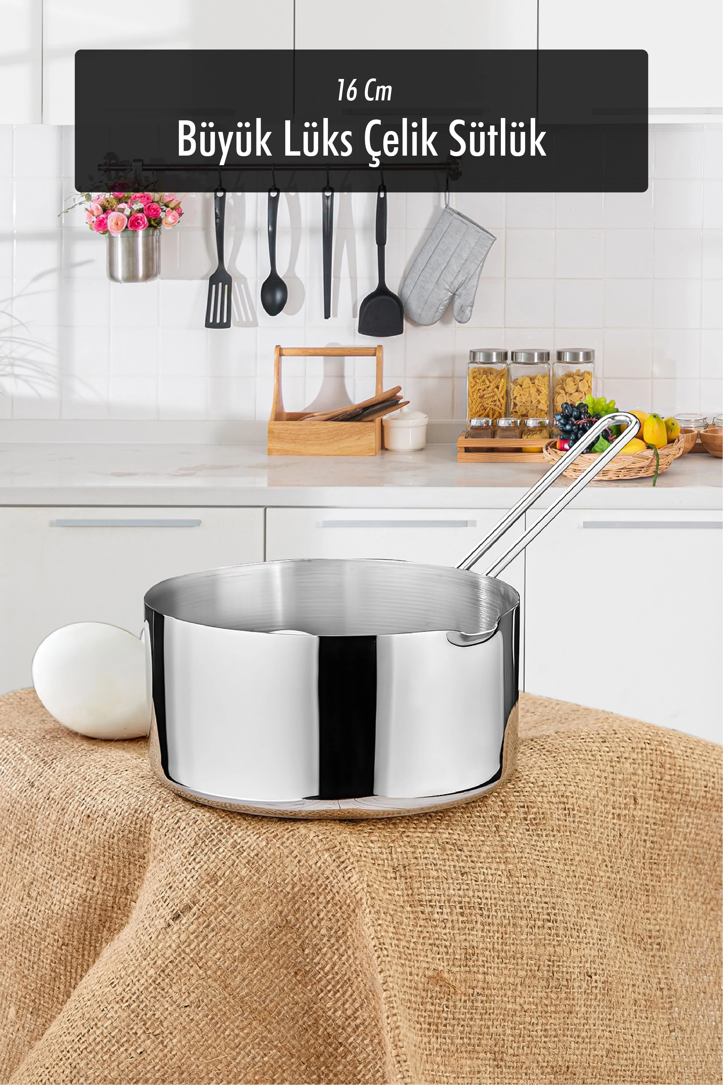 16 Cm Büyük Boy Lüx Paslanmaz Çelik Sütlük &amp; Sosluk &amp; Kaçerola
