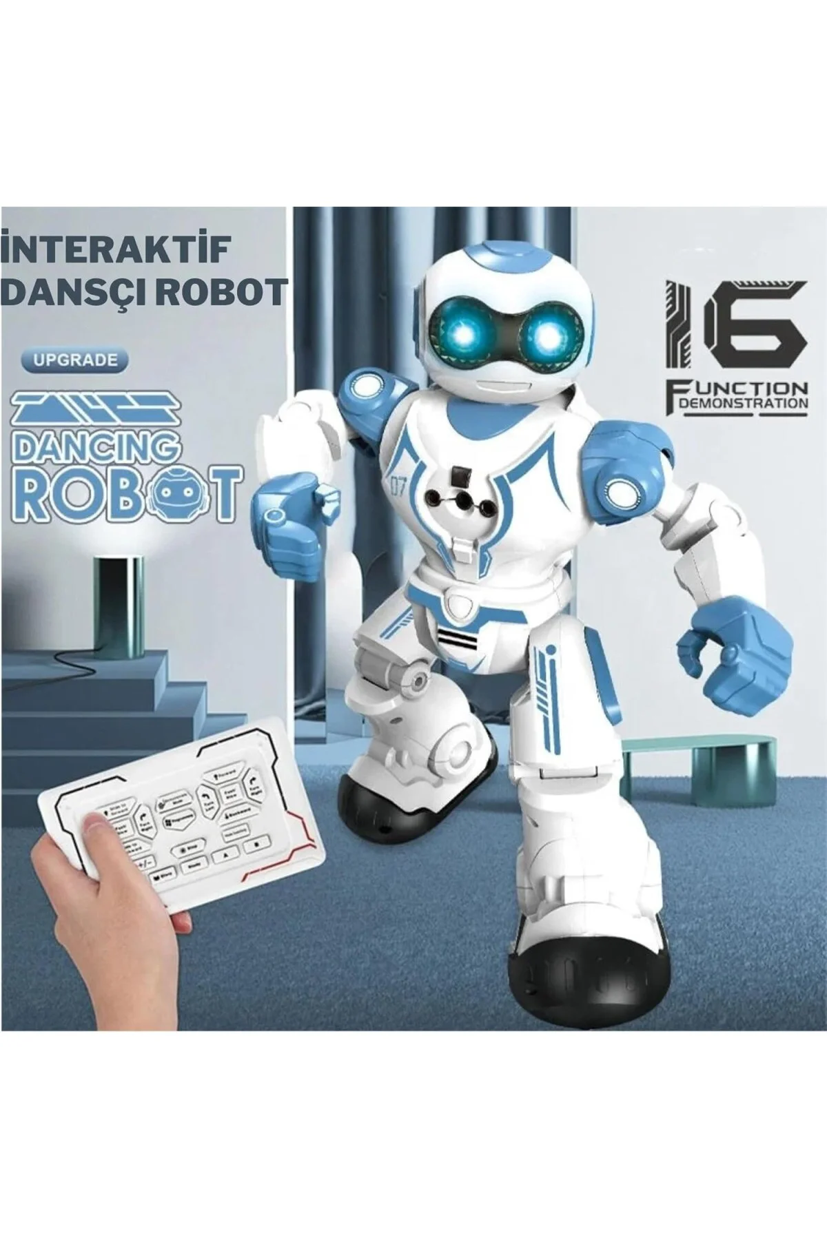 16 Fonksiyonlu Şarjlı Uzaktan Kumandalı Akıllı Robot Sesli Işıklı