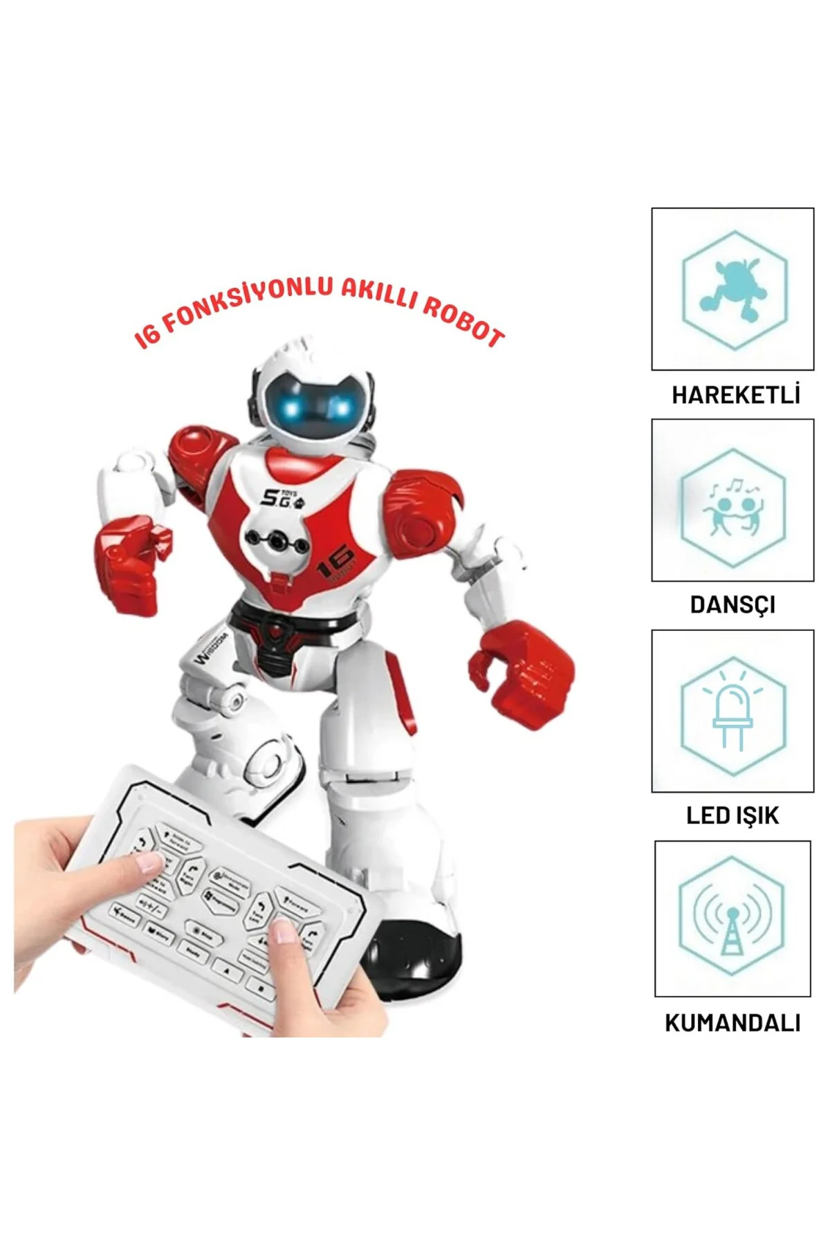 16 Fonksiyonlu Şarjlı Uzaktan Kumandalı Akıllı Robot Sesli Işıklı