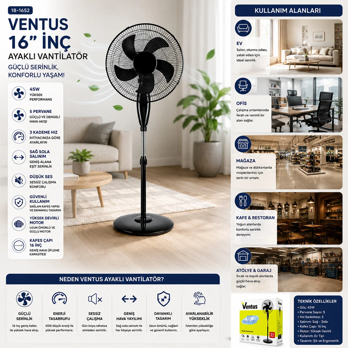 16 Inc İnç Ev Tipi Ayaklı Vantilatör 45W 5 Pls.pervane 3 Kademe Hız Fan 16 Inc İnç Ev Tipi Ayaklı Vantilatör 45W 5 Pls.pervane 3 Kademe Hız Fan