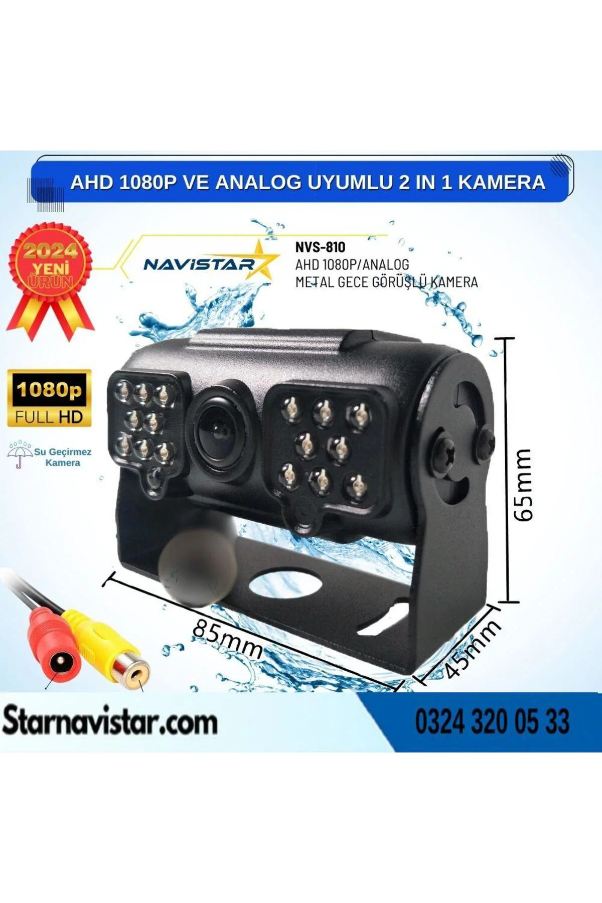 16 IR Led Zifiri Gece Görüşlü AHD 1080P Analog Pal Uyumlu Kamyon 