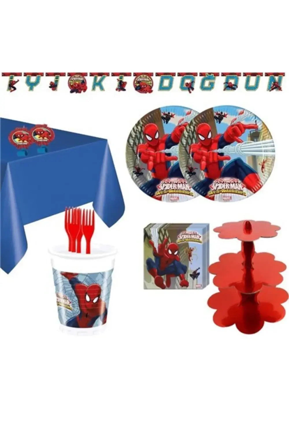 Spiderman 16 Kişilik Örümcek Adam Doğum Günü Parti Malzemeleri Seti
